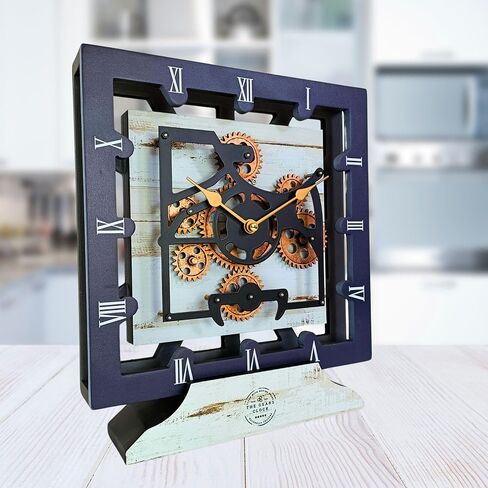 Desk Clock 10 Inches with Real Moving Gear Square Convertible Into Wall Clock (Desert Beige) in Saudi Arabia