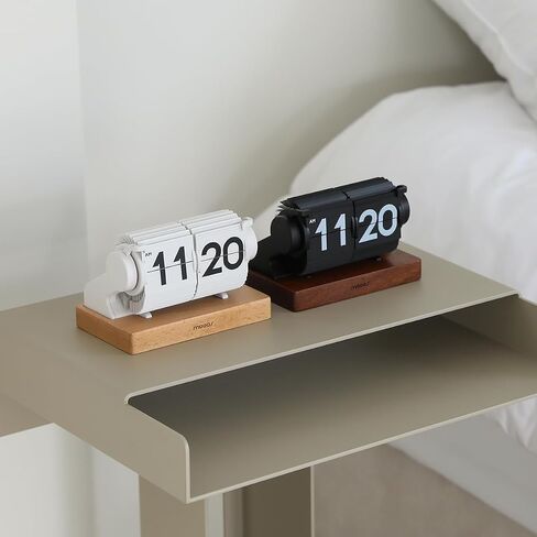 Mooas Multi Wood Mini Flip Desk Clock (White) ، الساعة الرجعية التلقائية التلقائية الأوتوماتيكية ، التقويم الموقت ، ساعة المكتب رقم كبير USB-C ، مثالي لمقهى فندق School School in Kuwait