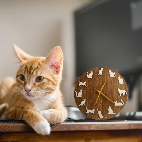 EIGEN Cat Clock for Desk Decor - Desk Clock for Bedroom Decor, Wooden Cat Decor Clocks for Living Room, Silent Table Clock for Shelf Decor, Cute Room Decor in Saudi Arabia