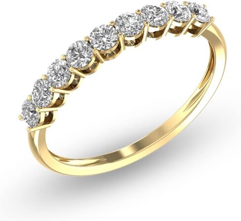 المجوهرات الكلاسيكية الخالدة للنساء 1/2-1 قيراط TW 9 Stone Natural Diamond Band باللون الأبيض والأصفر الذهب - الفرقة للمشاركة ، الزفاف ، الذكرى السنوية in Kuwait