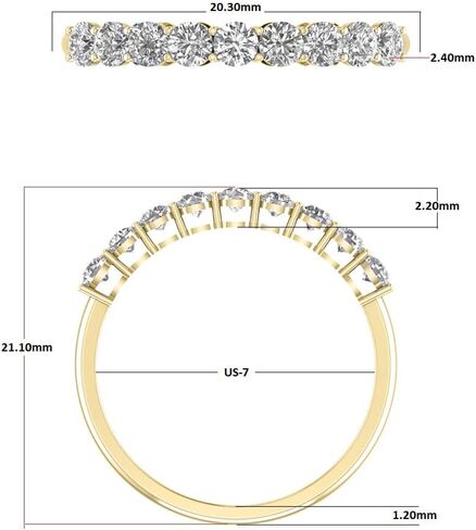 المجوهرات الكلاسيكية الخالدة للنساء 1/2-1 قيراط TW 9 Stone Natural Diamond Band باللون الأبيض والأصفر الذهب - الفرقة للمشاركة ، الزفاف ، الذكرى السنوية in Kuwait