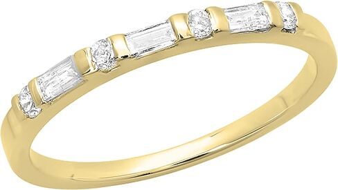 Dazzlingrock Collection 0.20 Cttw Round & Baguette White Alternate Diamond Wedding Band for Women in 14K Solid Gold in Saudi Arabia
