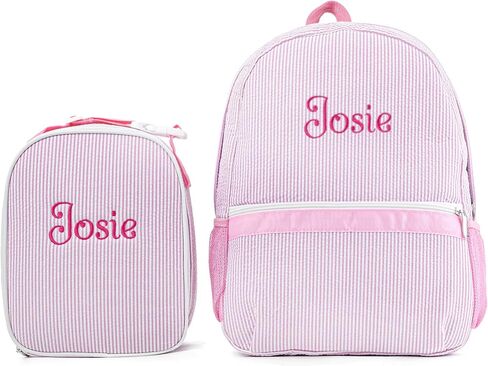 MT WORLD Daycare Backpacks with Lunch Bag Set,Personalized Seersucker Backpacks and Lunchboxes with Embroidered Name,Travel Daypack Lunchbags in Kuwait