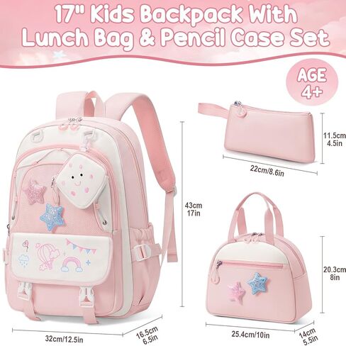 حقيبة ظهر Fimibuke Kids for Girls ، 4 PCS حقيبة ظهر للمراهقات في سن المراهقة مع صندوق الغداء وحالة القلم الرصاص ومجموعة حقائب سماعات الرأس ، حقيبة مدرسية لطيفة لطلاب المدرسة الثانوية الابتدائية إلى المدرسة in Kuwait