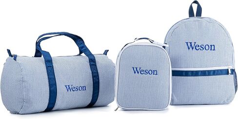 MT WORLD Daycare Backpacks with Lunch Bag Set,Personalized Seersucker Backpacks and Lunchboxes with Embroidered Name,Travel Daypack Lunchbags in Kuwait