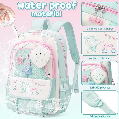 حقيبة ظهر Fimibuke Kids for Girls ، 4 PCS حقيبة ظهر للمراهقات في سن المراهقة مع صندوق الغداء وحالة القلم الرصاص ومجموعة حقائب سماعات الرأس ، حقيبة مدرسية لطيفة لطلاب المدرسة الثانوية الابتدائية إلى المدرسة in Kuwait