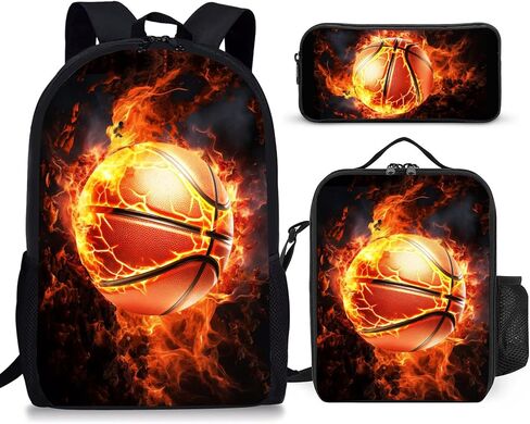 3PCS Boys Backpack, Kids Back To School Backpack with Lunch Box Pencil Case Set, Cool Basketball Backpack for Boys Teens, 17" Schoolbag Bookbag for Elementary Middle High School Students in Saudi Arabia