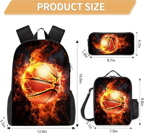 3PCS Boys Backpack, Kids Back To School Backpack with Lunch Box Pencil Case Set, Cool Basketball Backpack for Boys Teens, 17" Schoolbag Bookbag for Elementary Middle High School Students in Saudi Arabia