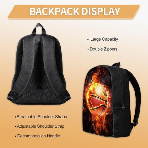 3PCS Boys Backpack, Kids Back To School Backpack with Lunch Box Pencil Case Set, Cool Basketball Backpack for Boys Teens, 17" Schoolbag Bookbag for Elementary Middle High School Students in Saudi Arabia