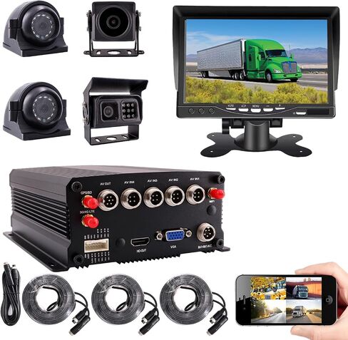 4 Channel 1080P Mobile Vehicle Truck Bus DVR Black Box Video Recorder Kit with 4pcs Waterproof Side Rear View Backup Night Vision Metal IR Car Camera 7" IPS Car Monitor (500GB SSD Included) in Saudi Arabia