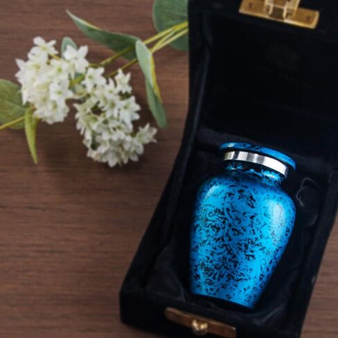 Small Urns for Human Ashes Keepsake - Set of 1 in Navy - Mini Cremation Urns - Memorial Ashes Urn with Case, Velvet Pouch and Funnel - Miniature Burial Funeral Urns for Sharing Ash in Saudi Arabia