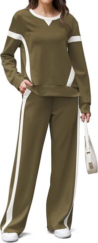 SHESHOW Women 2 Piece Lounge Set Tracksuit Color Block Pullover Wide Leg Pants Sweatsuit Matching Sets S-3XL in Kuwait