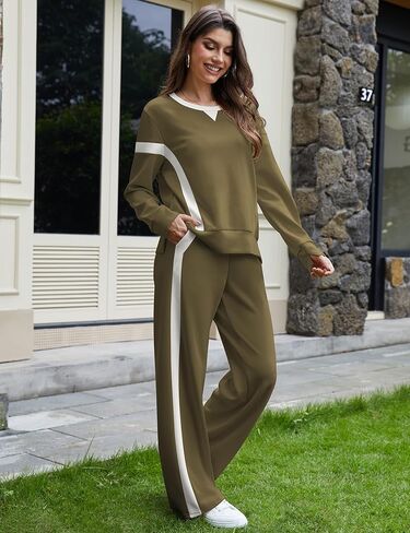 SHESHOW Women 2 Piece Lounge Set Tracksuit Color Block Pullover Wide Leg Pants Sweatsuit Matching Sets S-3XL in Kuwait