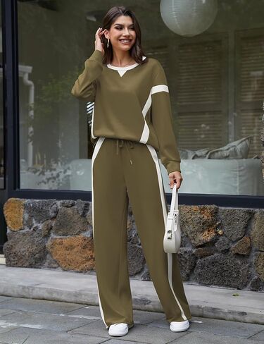 SHESHOW Women 2 Piece Lounge Set Tracksuit Color Block Pullover Wide Leg Pants Sweatsuit Matching Sets S-3XL in Kuwait