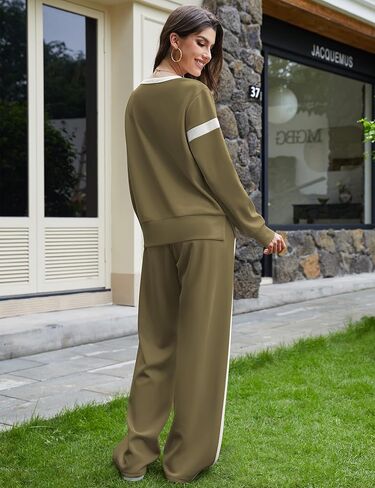 SHESHOW Women 2 Piece Lounge Set Tracksuit Color Block Pullover Wide Leg Pants Sweatsuit Matching Sets S-3XL in Kuwait