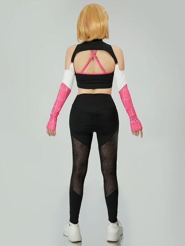 Cosplay.fm Spider Heroine Workout Sets for Women 3 Piece Yoga Outfit Gym Leggings Sports Bra with Crop Jacket and Hairband in Saudi Arabia