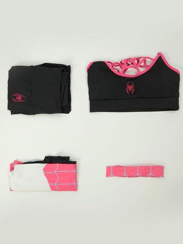 Cosplay.fm Spider Heroine Workout Sets for Women 3 Piece Yoga Outfit Gym Leggings Sports Bra with Crop Jacket and Hairband in Saudi Arabia
