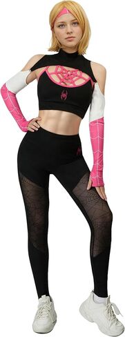 Cosplay.fm Spider Heroine Workout Sets for Women 3 Piece Yoga Outfit Gym Leggings Sports Bra with Crop Jacket and Hairband in Saudi Arabia