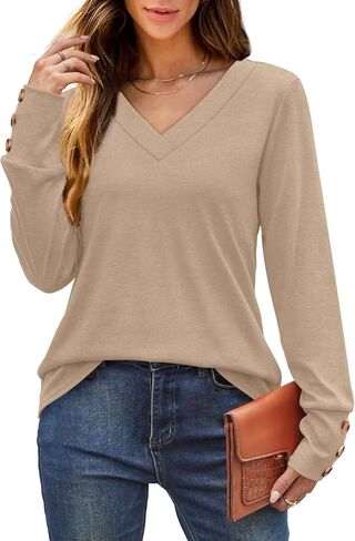 XIEERDUO Long Sleeve Shirt for Women Fall Outfits 2025 Dressy Casual Fashion Clothing V Neck Tunic Tops with Button in Saudi Arabia