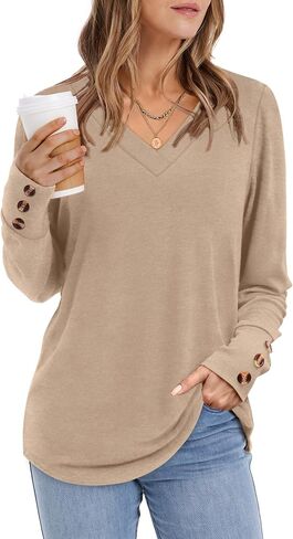 XIEERDUO Long Sleeve Shirt for Women Fall Outfits 2025 Dressy Casual Fashion Clothing V Neck Tunic Tops with Button in Saudi Arabia