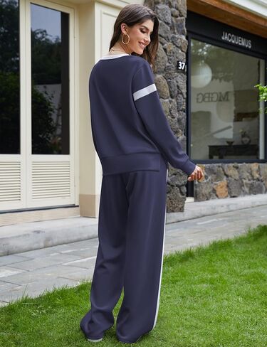 SHESHOW Women 2 Piece Lounge Set Tracksuit Color Block Pullover Wide Leg Pants Sweatsuit Matching Sets S-3XL in Kuwait