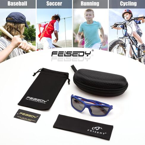 Feisedy Kids Rolveized Sunglasses TR90 نظارات ركوب الدراجات الرياضية UV400 للأولاد الفتيات العمر 3-10 B0160 in Kuwait