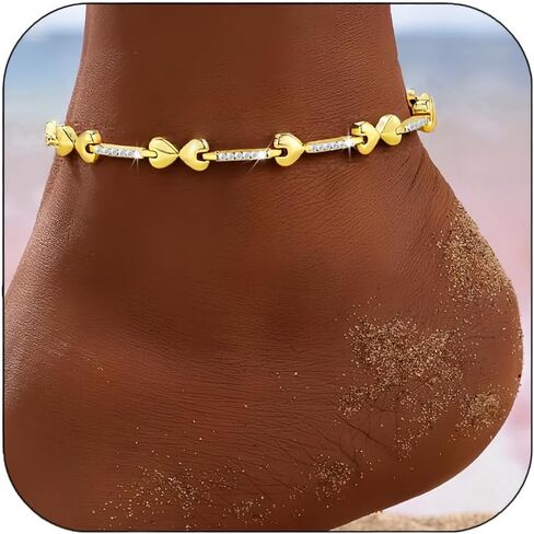 أساور الذهب في الكاحل للنساء غير المشوهة مقاومًا للماء 14K مطلي بالذهب 5A سوار الكوبيك الزركوني للسيدات ، مجوهرات العطلات الصيفية للأزياء (7 في/8in/9in/10in) in Kuwait