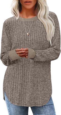 Saloogoe Sweaters for Women Long Sleeve Shirts Fall Outfits 2025 Tunic Tops Loose Fit Crewneck Color Block Ribbed Collar in Saudi Arabia