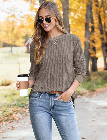 Saloogoe Sweaters for Women Long Sleeve Shirts Fall Outfits 2025 Tunic Tops Loose Fit Crewneck Color Block Ribbed Collar in Saudi Arabia