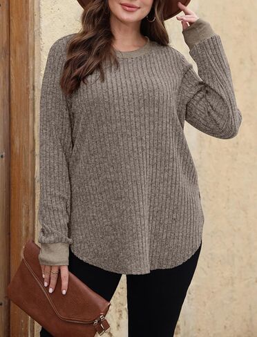 Saloogoe Sweaters for Women Long Sleeve Shirts Fall Outfits 2025 Tunic Tops Loose Fit Crewneck Color Block Ribbed Collar in Saudi Arabia