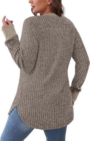 Saloogoe Sweaters for Women Long Sleeve Shirts Fall Outfits 2025 Tunic Tops Loose Fit Crewneck Color Block Ribbed Collar in Saudi Arabia