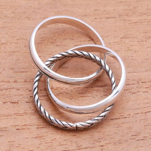 NOVICA Artisan Handmade .925 Sterling Silver Band Ring Combination Pattern From Bali Indonesia 'Appealing Trio' in Saudi Arabia