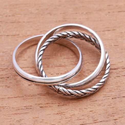 NOVICA Artisan Handmade .925 Sterling Silver Band Ring Combination Pattern From Bali Indonesia 'Appealing Trio' in Saudi Arabia