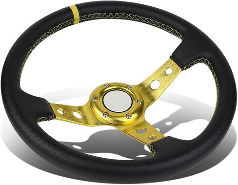 Auto Dynasty 350mm Green 6-Bolt Spoke Green Stitched PVC Leather Racing Steering Wheel in Kuwait