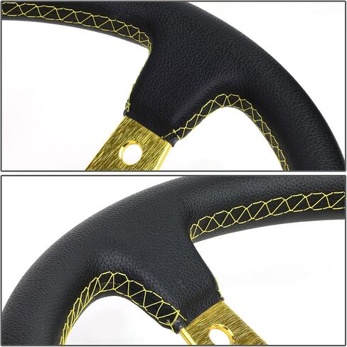 Auto Dynasty 350mm Green 6-Bolt Spoke Green Stitched PVC Leather Racing Steering Wheel in Kuwait