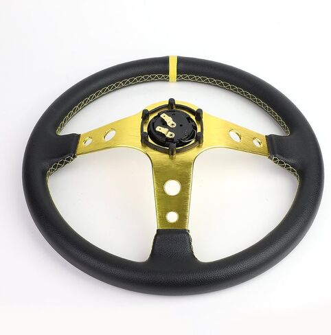 Auto Dynasty 350mm Green 6-Bolt Spoke Green Stitched PVC Leather Racing Steering Wheel in Kuwait