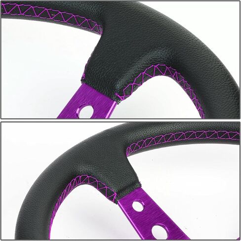 Auto Dynasty 350mm Green 6-Bolt Spoke Green Stitched PVC Leather Racing Steering Wheel in Kuwait