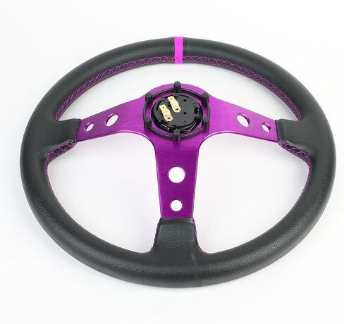 Auto Dynasty 350mm Green 6-Bolt Spoke Green Stitched PVC Leather Racing Steering Wheel in Kuwait