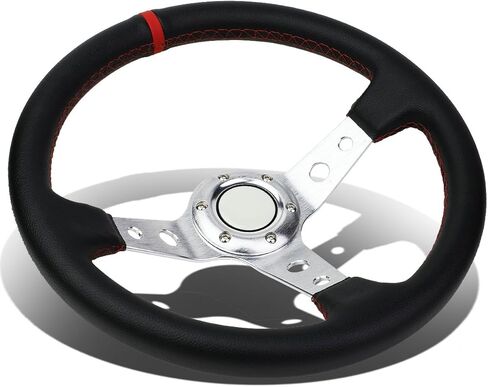 Auto Dynasty 350mm Green 6-Bolt Spoke Green Stitched PVC Leather Racing Steering Wheel in Kuwait