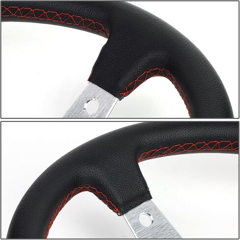 Auto Dynasty 350mm Green 6-Bolt Spoke Green Stitched PVC Leather Racing Steering Wheel in Kuwait