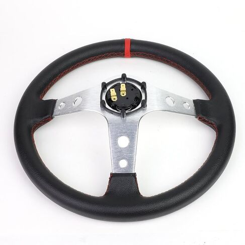 Auto Dynasty 350mm Green 6-Bolt Spoke Green Stitched PVC Leather Racing Steering Wheel in Kuwait