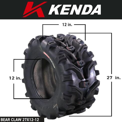Kenda Bearclaw K299-25x8-12 Front & 25x10-12 Rear Tires for All Terrain (ATV), UTV, and Side by Side (SxS) Vehicles - 6-Ply - Bear Claw 25x8x12 Front & 25x10x12 with Kenda Keychain (4-Pack) in Saudi Arabia