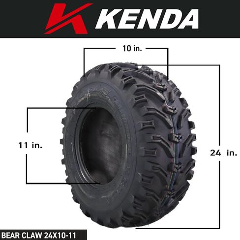 Kenda Bearclaw K299-25x8-12 Front & 25x10-12 Rear Tires for All Terrain (ATV), UTV, and Side by Side (SxS) Vehicles - 6-Ply - Bear Claw 25x8x12 Front & 25x10x12 with Kenda Keychain (4-Pack) in Saudi Arabia