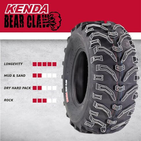 Kenda Bearclaw K299-25x8-12 Front & 25x10-12 Rear Tires for All Terrain (ATV), UTV, and Side by Side (SxS) Vehicles - 6-Ply - Bear Claw 25x8x12 Front & 25x10x12 with Kenda Keychain (4-Pack) in Saudi Arabia