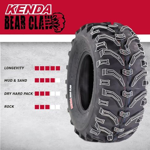 Kenda Bearclaw K299-25x8-12 Front & 25x10-12 Rear Tires for All Terrain (ATV), UTV, and Side by Side (SxS) Vehicles - 6-Ply - Bear Claw 25x8x12 Front & 25x10x12 with Kenda Keychain (4-Pack) in Saudi Arabia