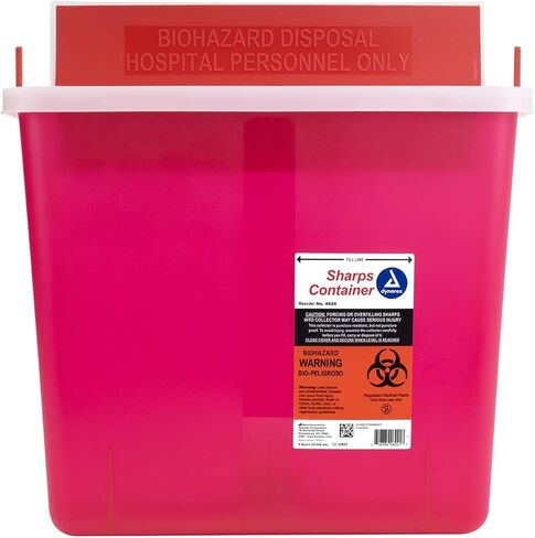 Dynarex Sharps Container, Provides a Safe Disposal of Medical Waste and Needles, Non-Sterile & Latex-Free, 5 Quarts, Made with Thermoplastic, Red with a Transparent Lid, 1 Dynarex Sharps Container in Saudi Arabia