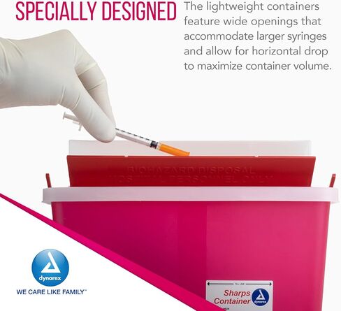 Dynarex Sharps Container, Provides a Safe Disposal of Medical Waste and Needles, Non-Sterile & Latex-Free, 5 Quarts, Made with Thermoplastic, Red with a Transparent Lid, 1 Dynarex Sharps Container in Saudi Arabia