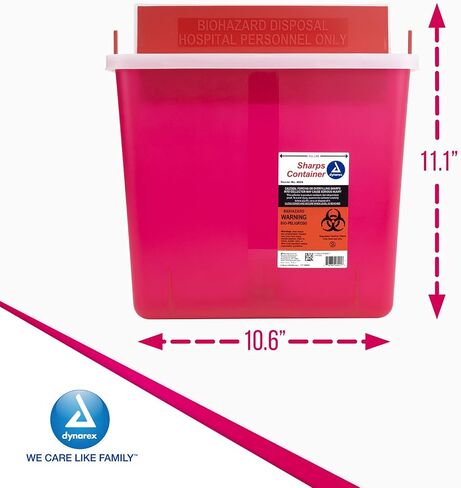 Dynarex Sharps Container, Provides a Safe Disposal of Medical Waste and Needles, Non-Sterile & Latex-Free, 5 Quarts, Made with Thermoplastic, Red with a Transparent Lid, 1 Dynarex Sharps Container in Saudi Arabia
