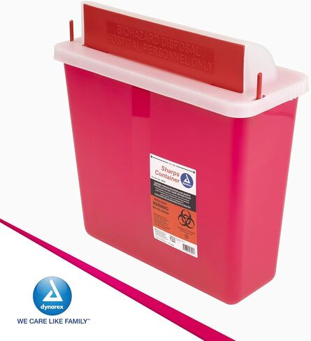 Dynarex Sharps Container, Provides a Safe Disposal of Medical Waste and Needles, Non-Sterile & Latex-Free, 5 Quarts, Made with Thermoplastic, Red with a Transparent Lid, 1 Dynarex Sharps Container in Saudi Arabia