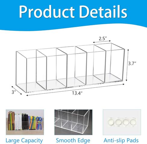 حامل فرشاة مكياج من الأكريليك، منظم حامل أقلام الرصاص المكتبي الشفاف، 4 مقصورات ملحقات القرطاسية وحزم المشروبات منظم العلبة للمنزل والمكتب والحمام والمطبخ in Kuwait